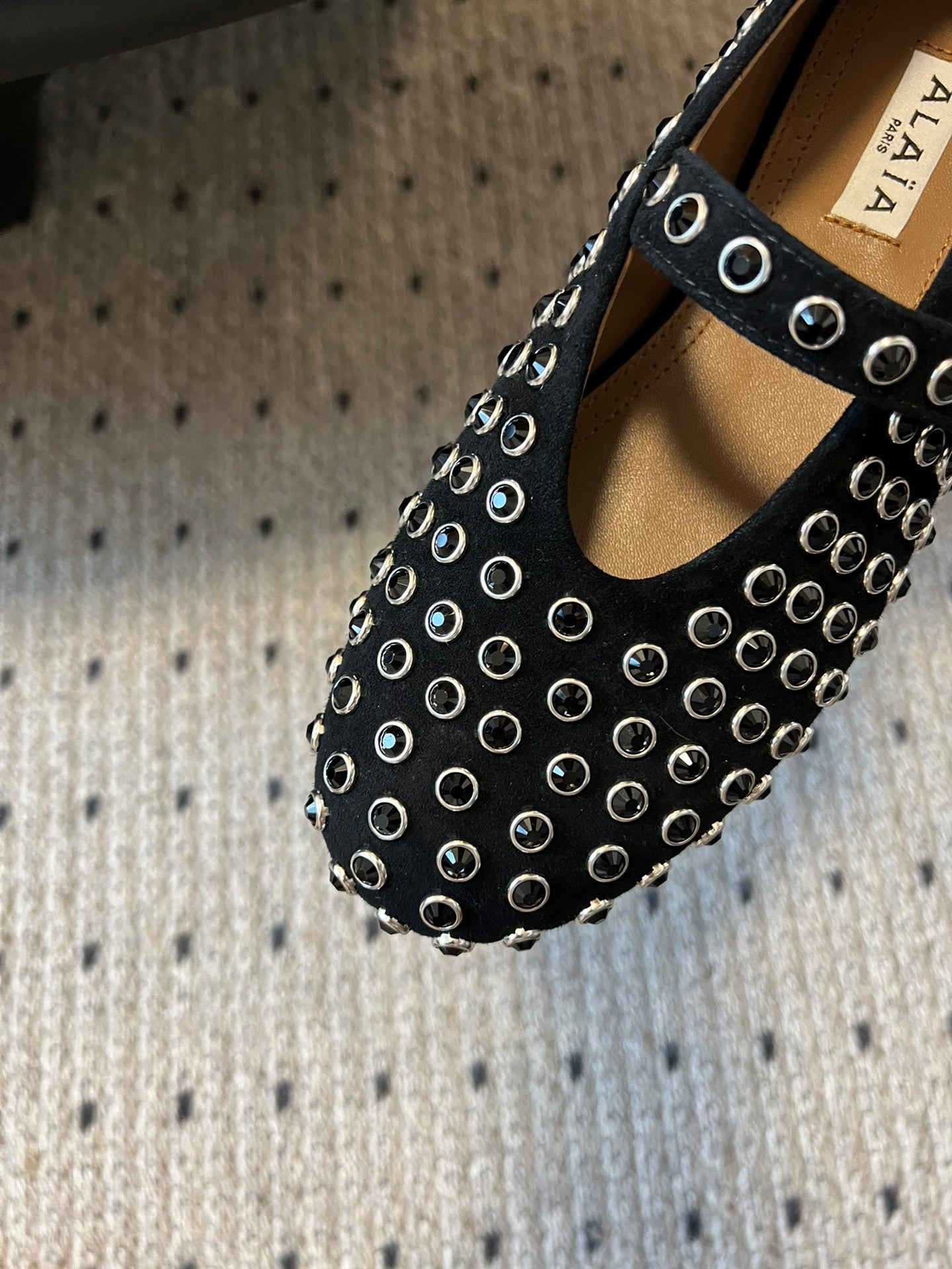 STRASS BALLET FLATS IN BLACK LAMBSKIN - 35