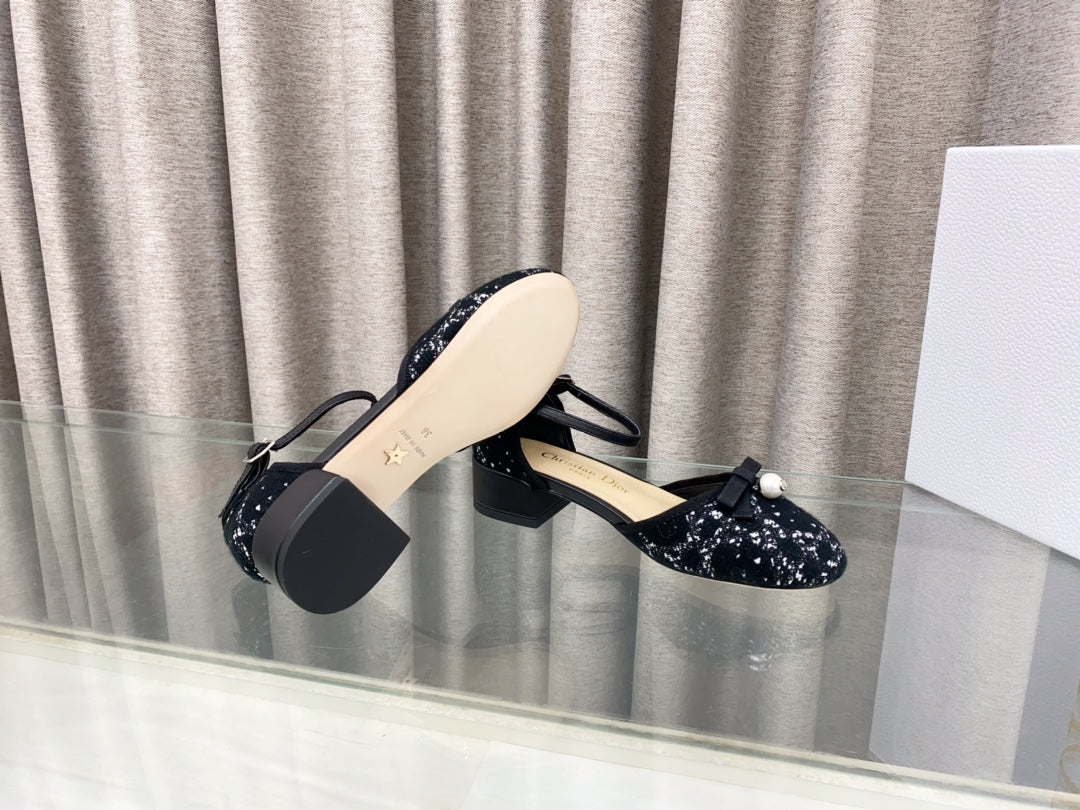 PEARL MARY JANE PUMP IN BLACK MIX WHITE TWEED 30 MM - 35
