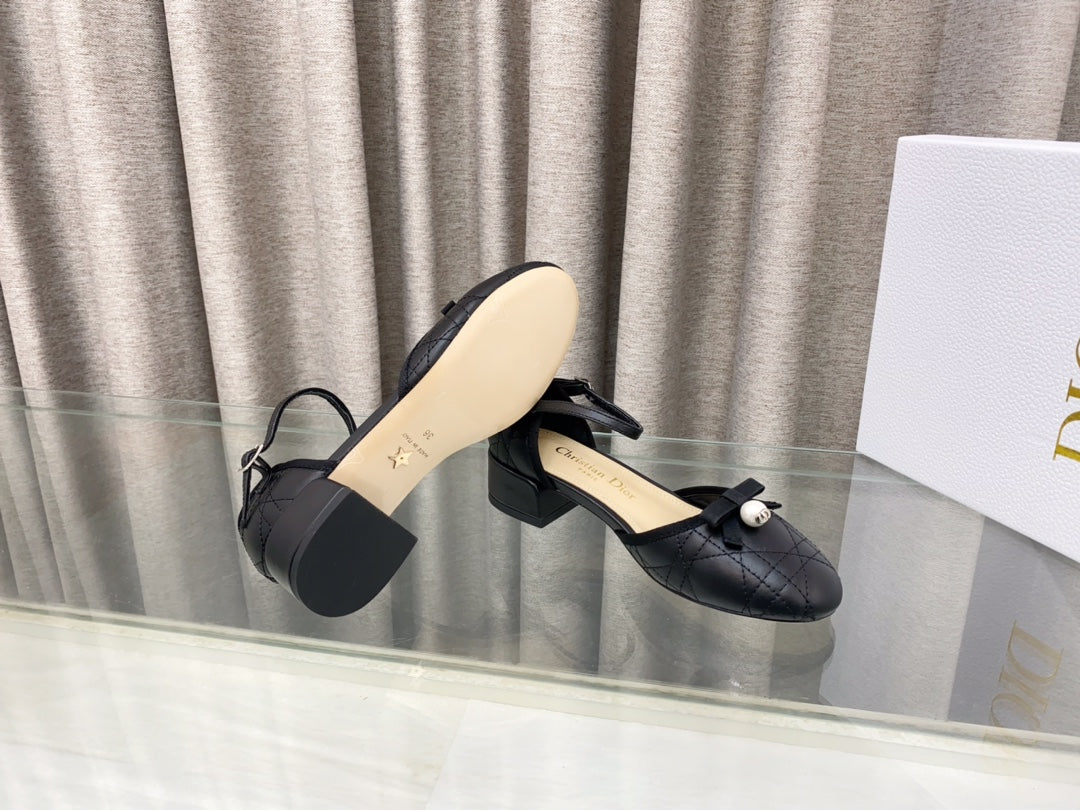 PEARL MARY JANE PUMP IN BLACK LAMBSKIN 30 MM - 35