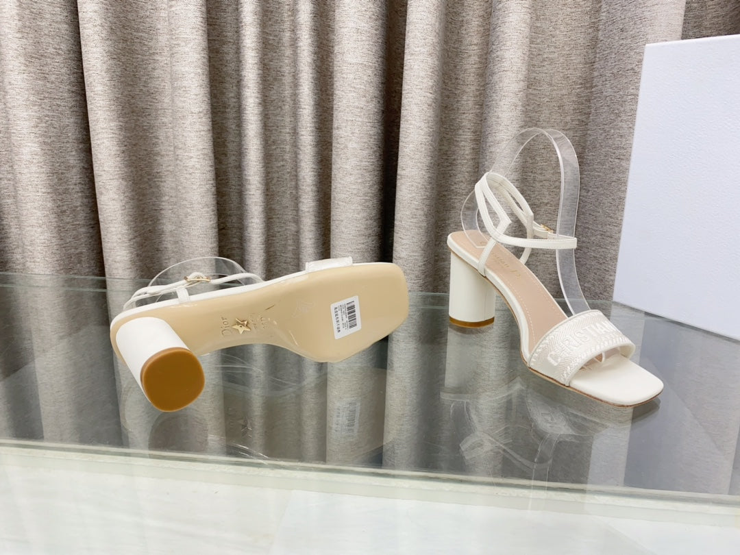 DWAY HIGH HEEL EMBROIDERED SANDAL WHITE CALFSKIN 75 MM - 35