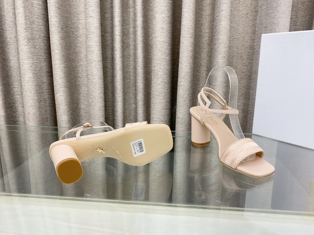 DWAY HIGH HEEL EMBROIDERED SANDAL LIGHT PINK CALFSKIN 75 MM - 35