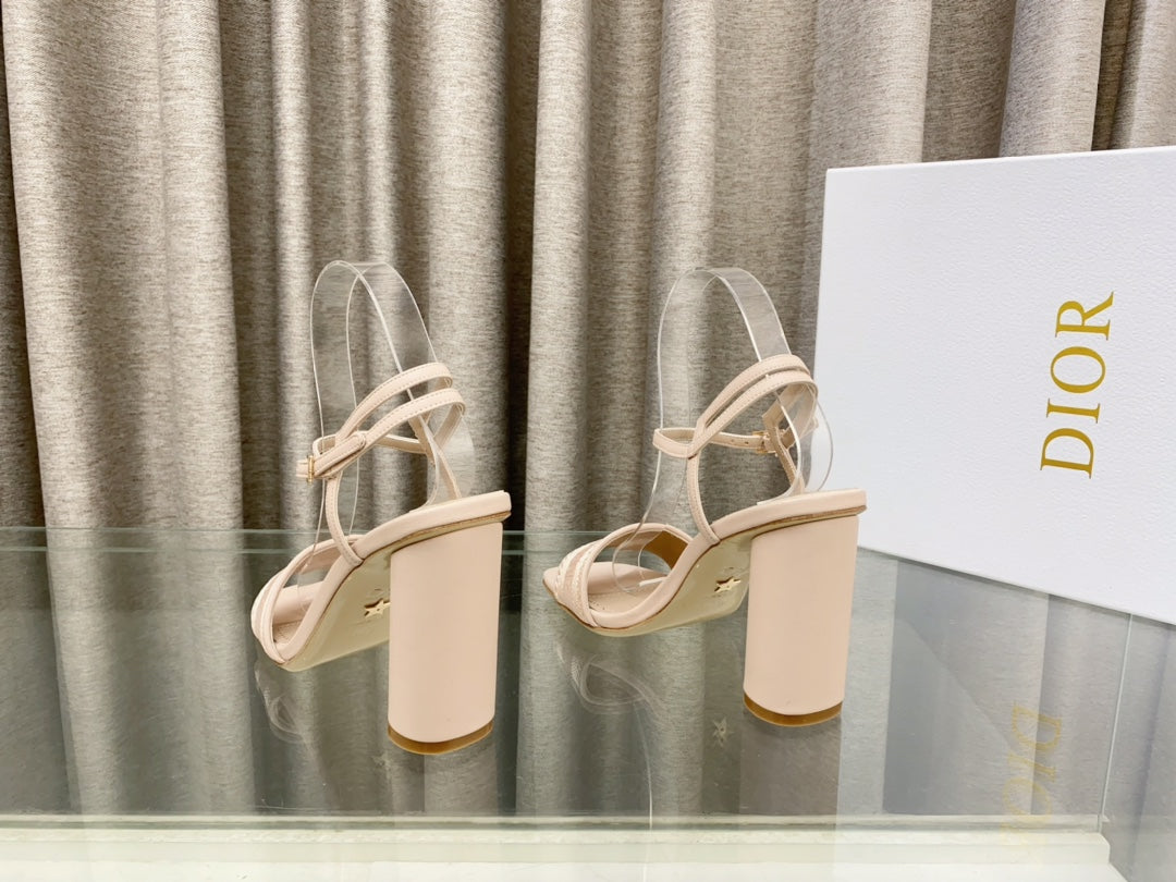 DWAY HIGH HEEL EMBROIDERED SANDAL LIGHT PINK CALFSKIN 95 MM - 35