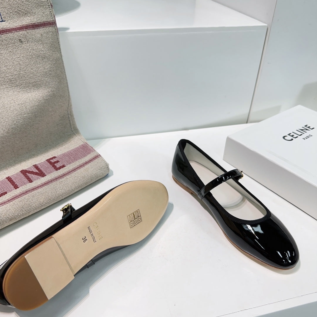 MARRY JANE FLAT IN BLACK PATENT CALFSKIN - 35