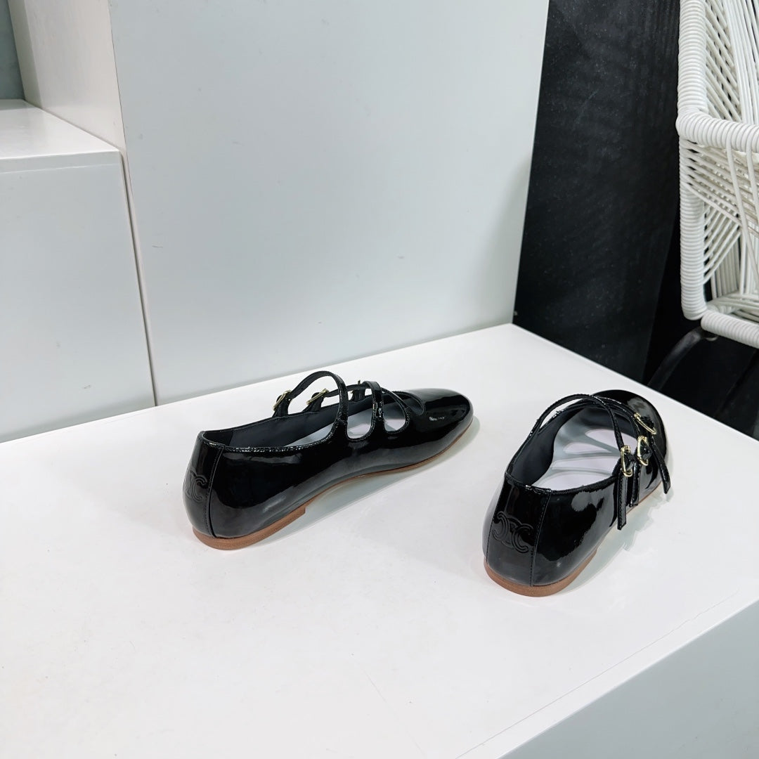 LES BALLERINES CELINE BABIES IN BLACK PATENT CALFSKIN - 35