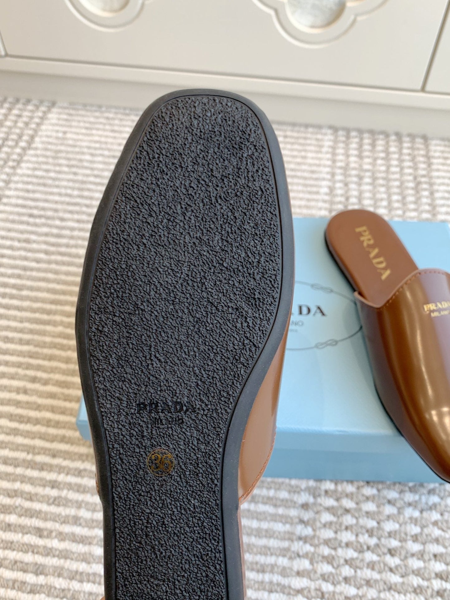 MULES IN BROWN GLOSSY SHEEPSKIN GOLD LETTERING LOGO - 35
