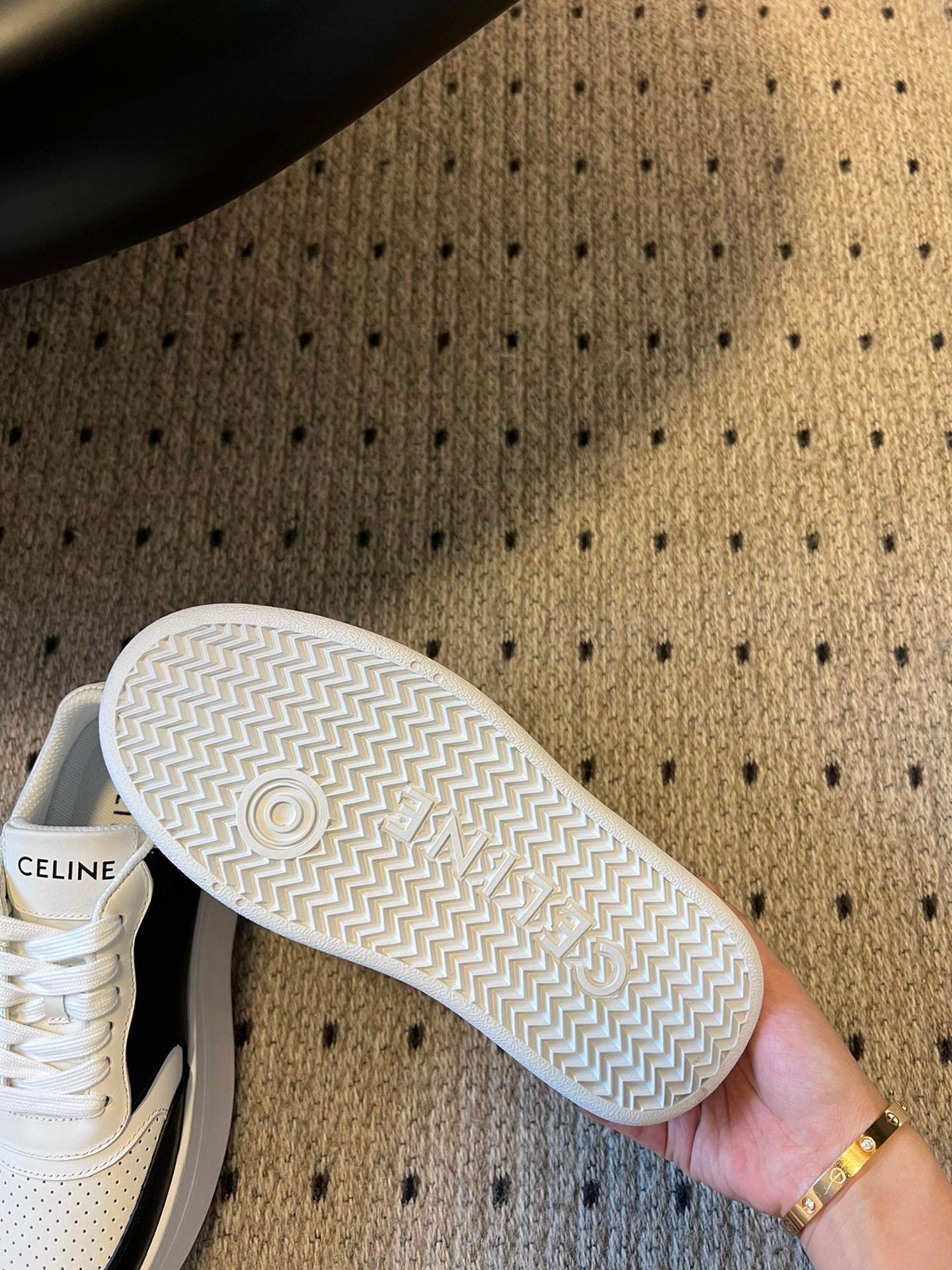 BLOCK SNEAKER WITH TRIOMPHE IN WHITE MIX BLACK CALFSKIN - 35