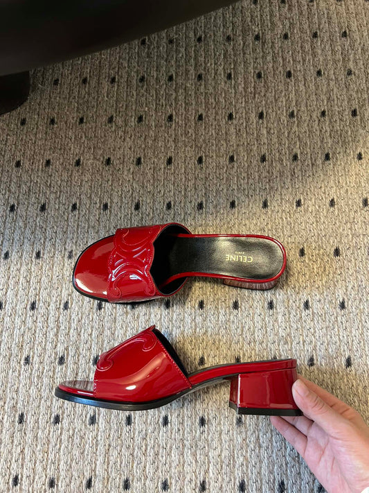 CLEMENCE MULE IN RUBY RED LAMBSKIN AND PATENT CALFSKIN - 35