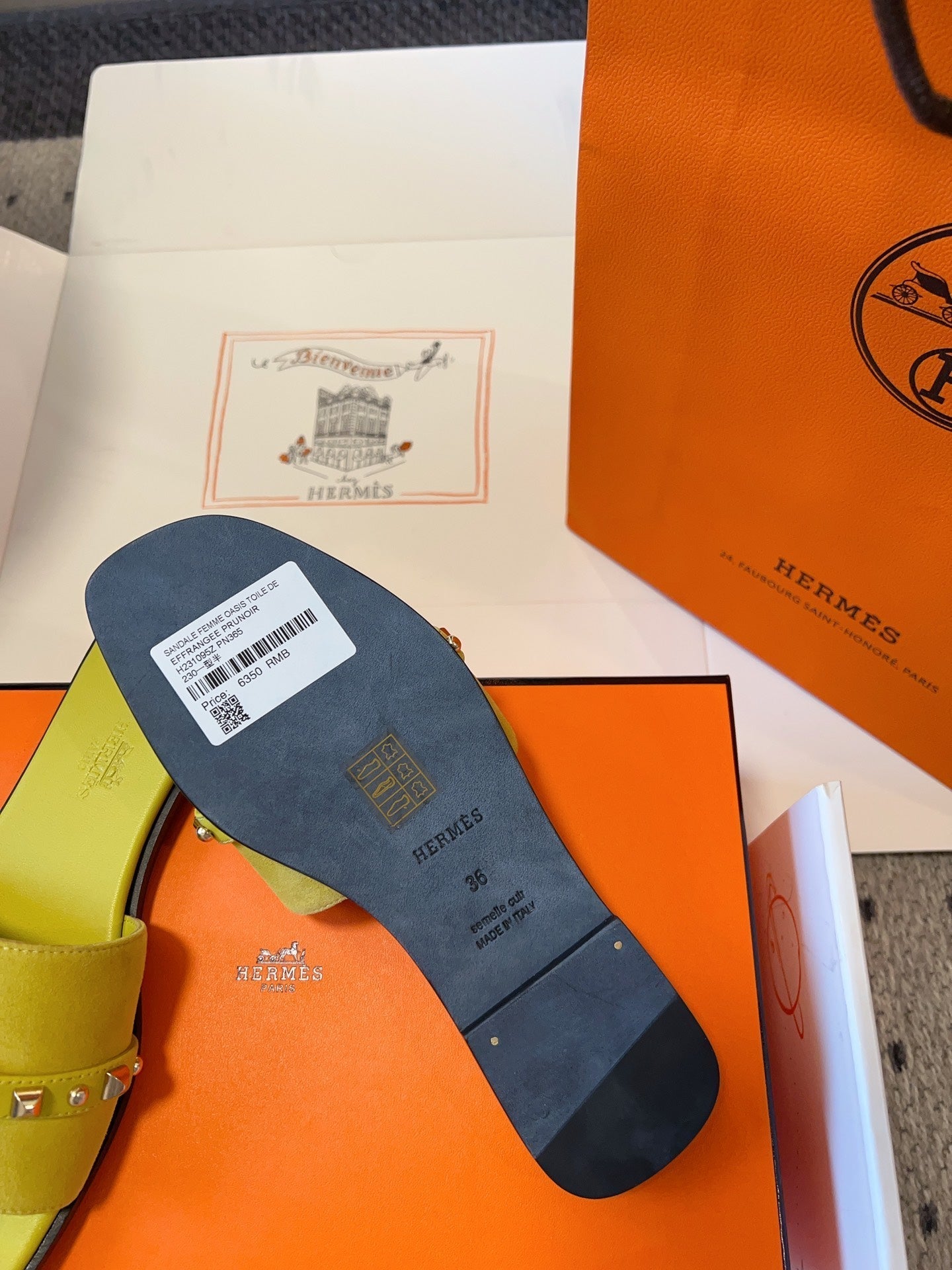 GIULIA FLAT SANDAL IN NEON YELLOW SUEDE - 35