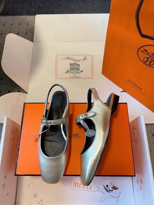 KLEO SLINGBACK IN SILVER CALFSKIN - 35