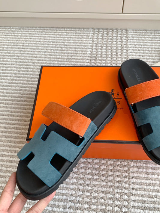 HM 26S CHYPRE SANDAL СИНЬО-СІРА ТА ПОМАРАНЧЕВА ЗАМША