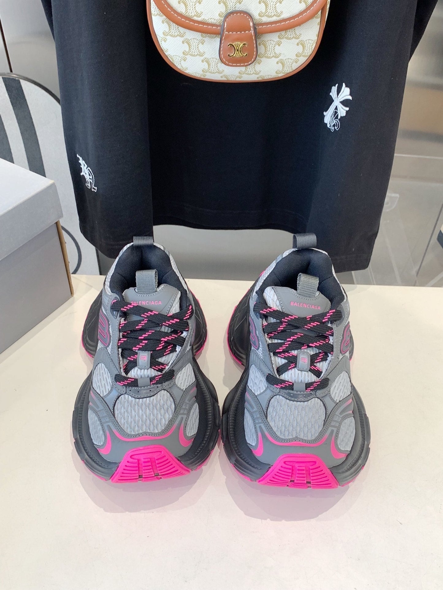 DAD SHOES IN GRAY MIX PINK MESH AND CALFSKIN - 35