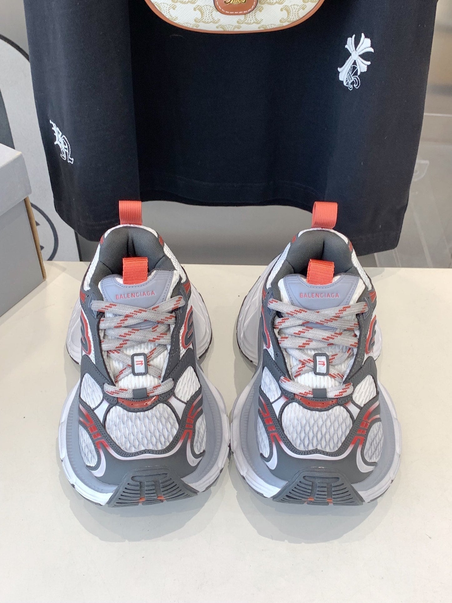 DAD SHOES IN GREY RED WHITE MESH AND CALFSKIN - 35
