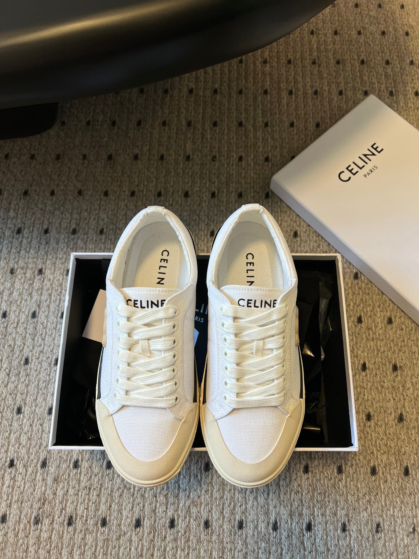 TRAINER LOW LACE-UP SNEAKER IN WHITE MIX BEIGE CANVAS - 35