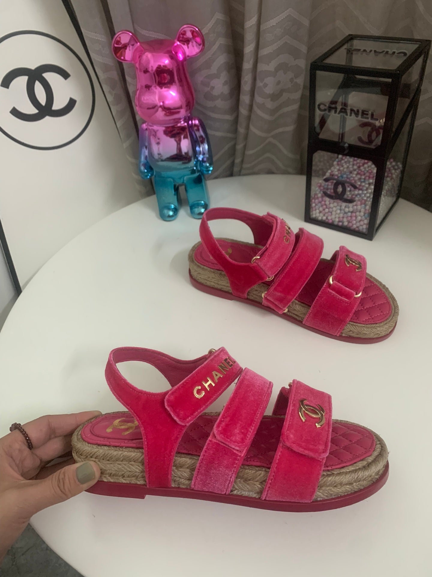 CC DAD SANDALS IN HOT PINK VELVET AND CALFSKIN - 35