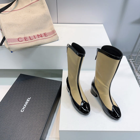 ЧЕРЕВИКИ CHANEL 25S 45 ММ З БЕЖЕВОЇ ТА ЧОРНОЇ ОВЕЧОЇ ШКІРИ - 35