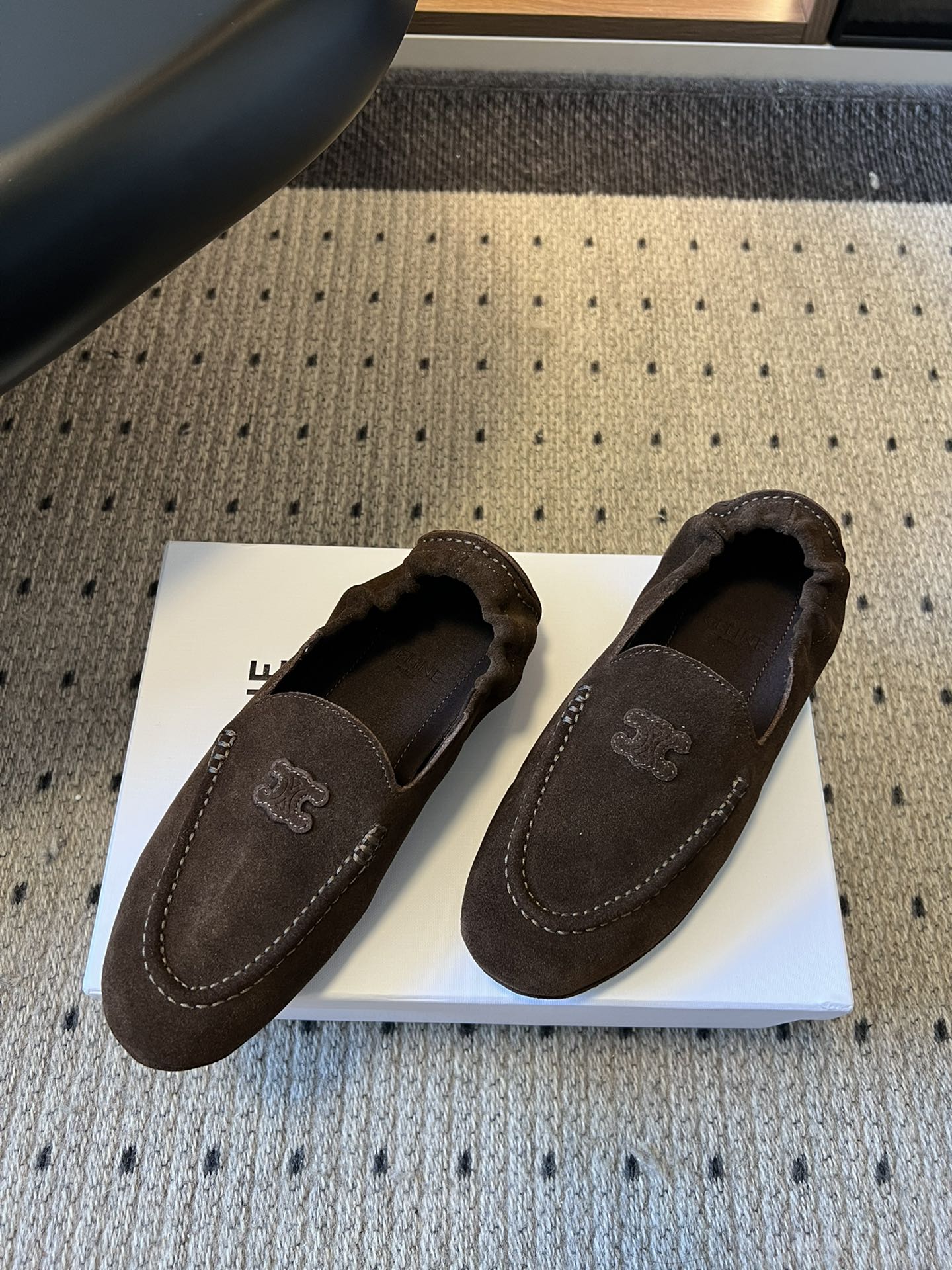 CELINE 25S LOAFERS FLAT IN DARK BROWN SUEDE - 35