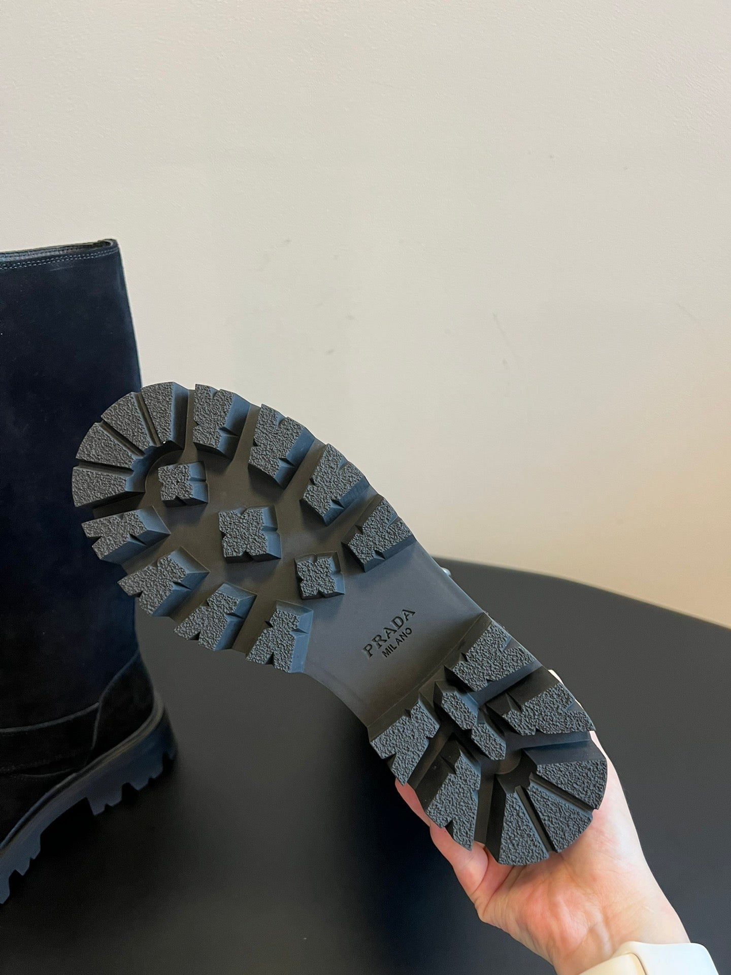 PRADA 25S HIGH-CUT PLATFORM BOOTS IN BLACK SUEDE WITH SILVER HARDWARE - 35
