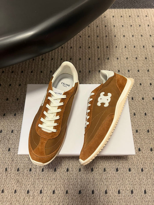 CELINE 26S RACER SNEAKERS IN BROWN FABRIC AND SUEDE