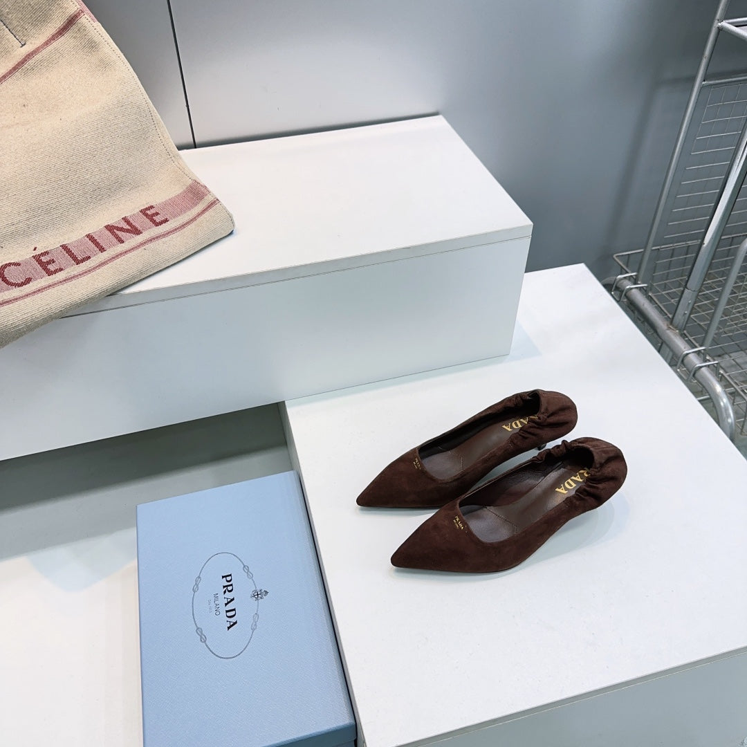 ТУФЛІ PRADA 26S 55 ММ З ТЕМНО-КОРИЧНЕВОЇ ЗАМШІ