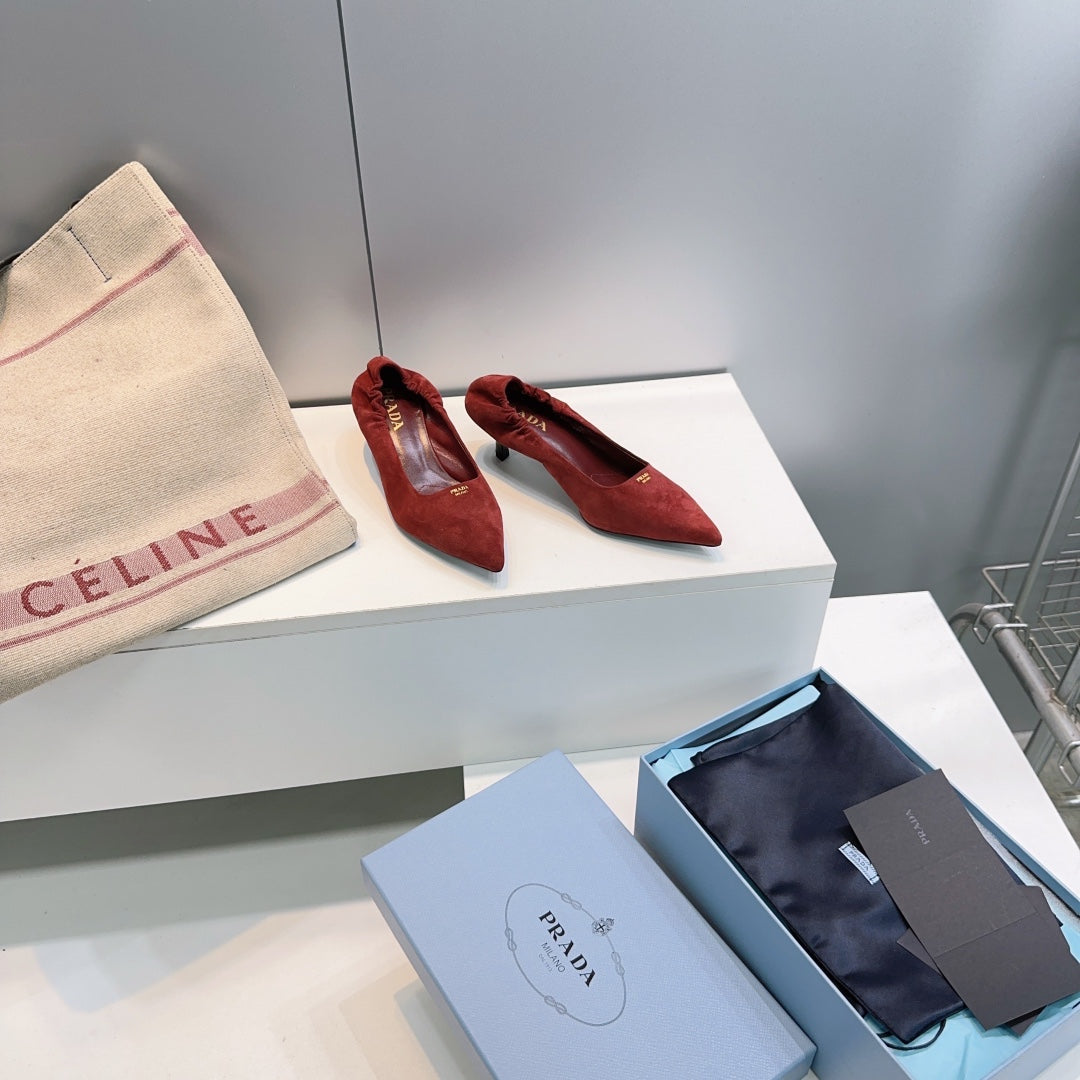 ТУФЛІ PRADA 26S 55 ММ З ТЕМНО-ЧЕРВОНОЇ ЗАМШІ