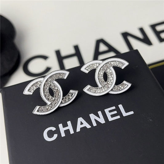 Chanel Stud Earrings Silver White And Crystal ABE867 B19263 NADDV