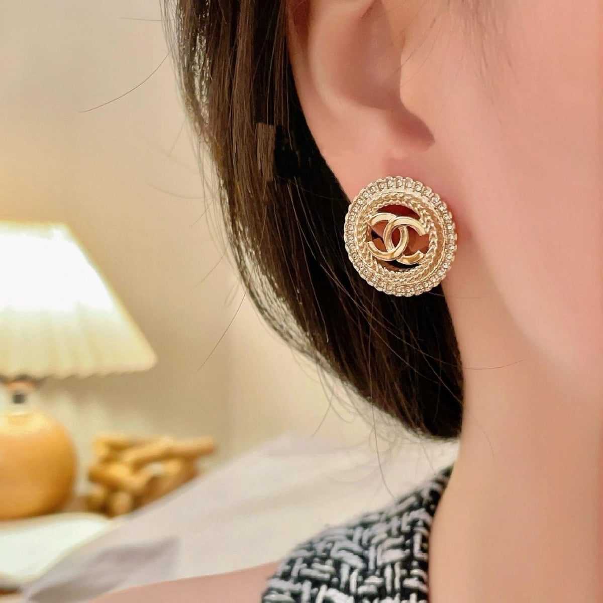 Chanel Round Stud Earrings Gold