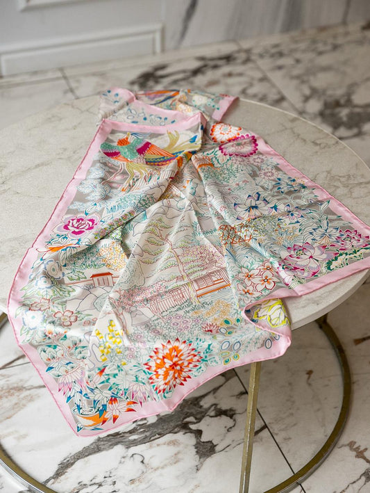 Hermès Silk Scarf with Floral & Nature Print