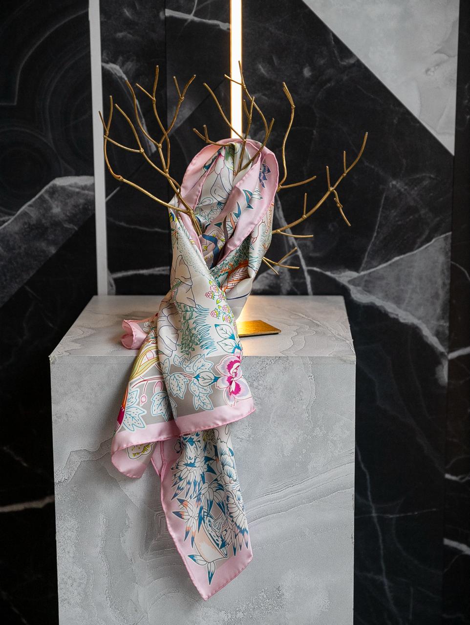 Hermès Silk Scarf with Floral & Nature Print