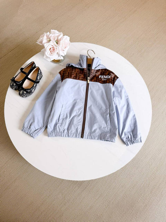 Fendi Kids Light Blue Hooded Windbreaker & Jogger Set with FF Monogram Panels