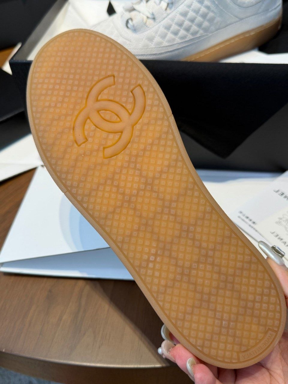 Chanel Light Gray Quilted Suede Low-Top Sneakers with Gum Sole