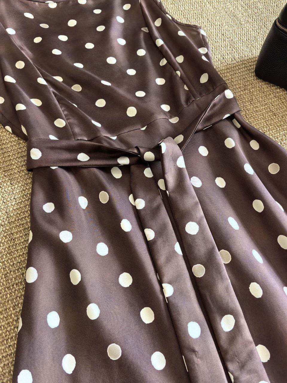 Zimmermann Brown Polka Dot Sleeveless Midi Dress with Waist Tie