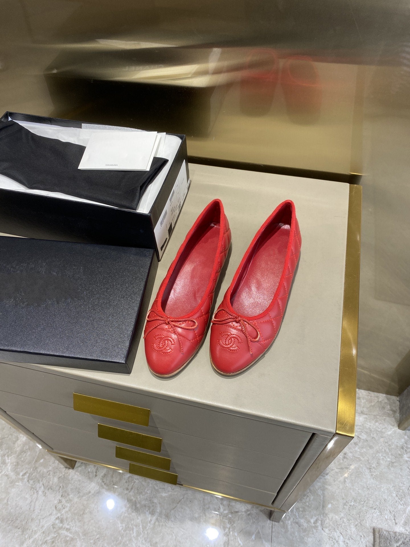 BALLET FLATS RED QUILTED LAMBSKIN - 35