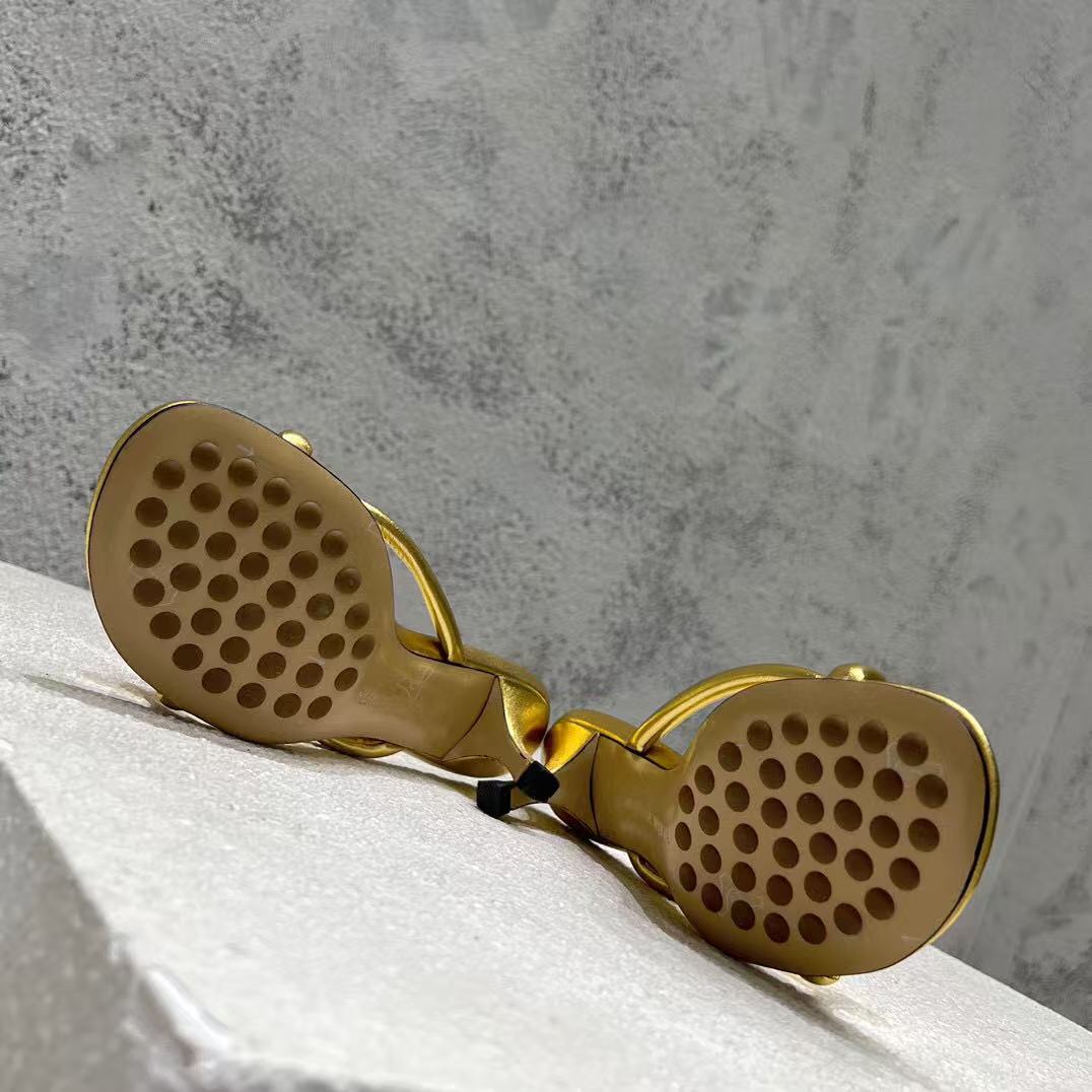 BV HEELED SANDALS METALLIC GOLD LAMBSKIN - 35