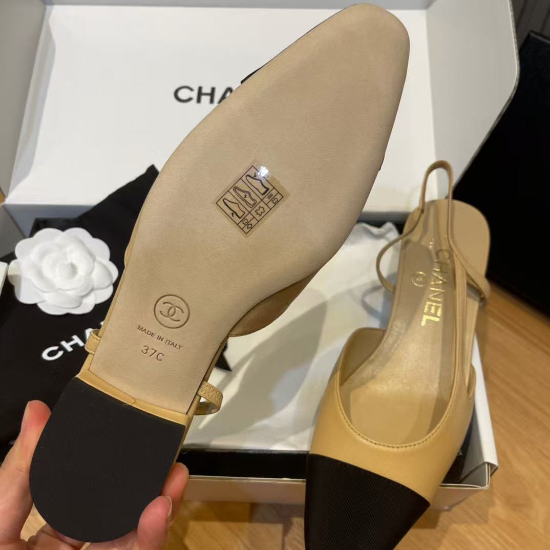 SLINGBACKS IN BEIGE LAMBSKIN AND BLACK SATIN - 35