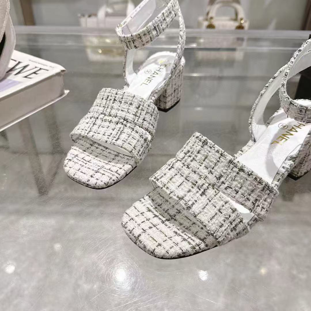 CC HIGH-HEELED SANDALS IN BLACK AND WHITE TWEED - 35