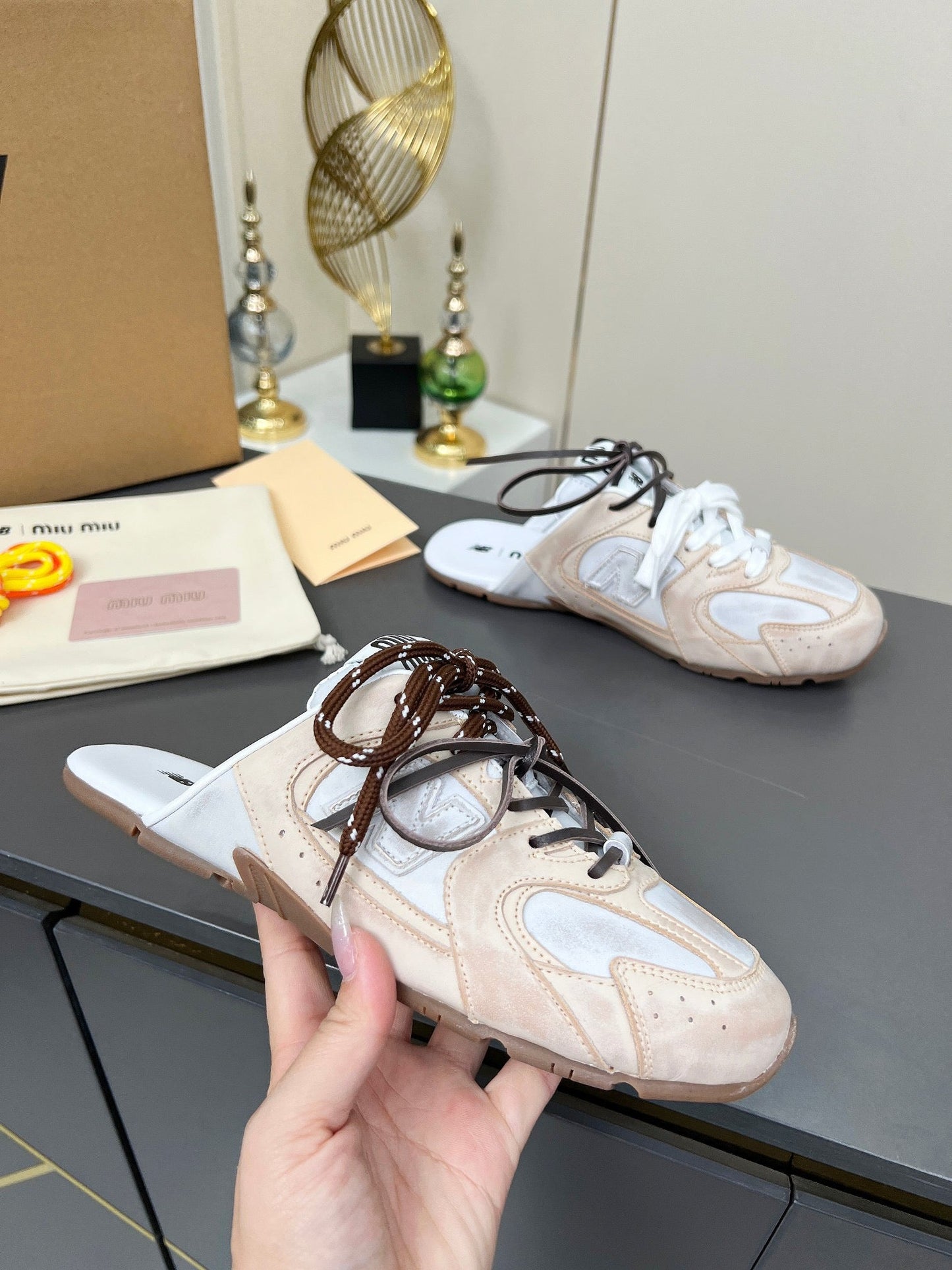 MIUxNEW 530 MULES SNEAKER IN LIGHT BROWN ECRU SUEDE - 35