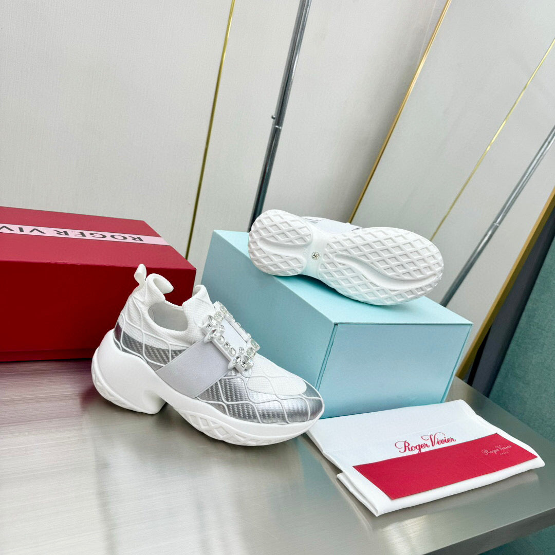 VIV' RUN SNEAKERS IN WHITE MIX SILVER GREY FABRIC - 35