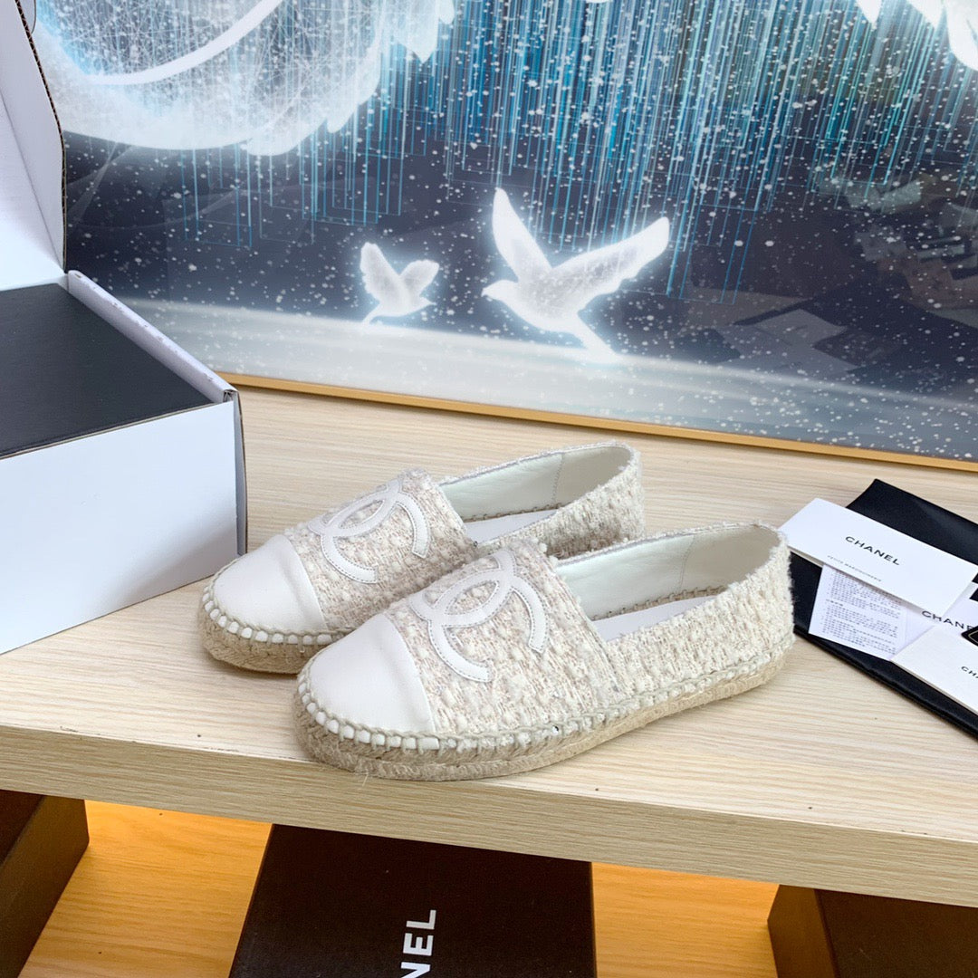 CC ESPADRILLES FLAT SHOES IN BEIGE TWEED AND LEATHER - 35