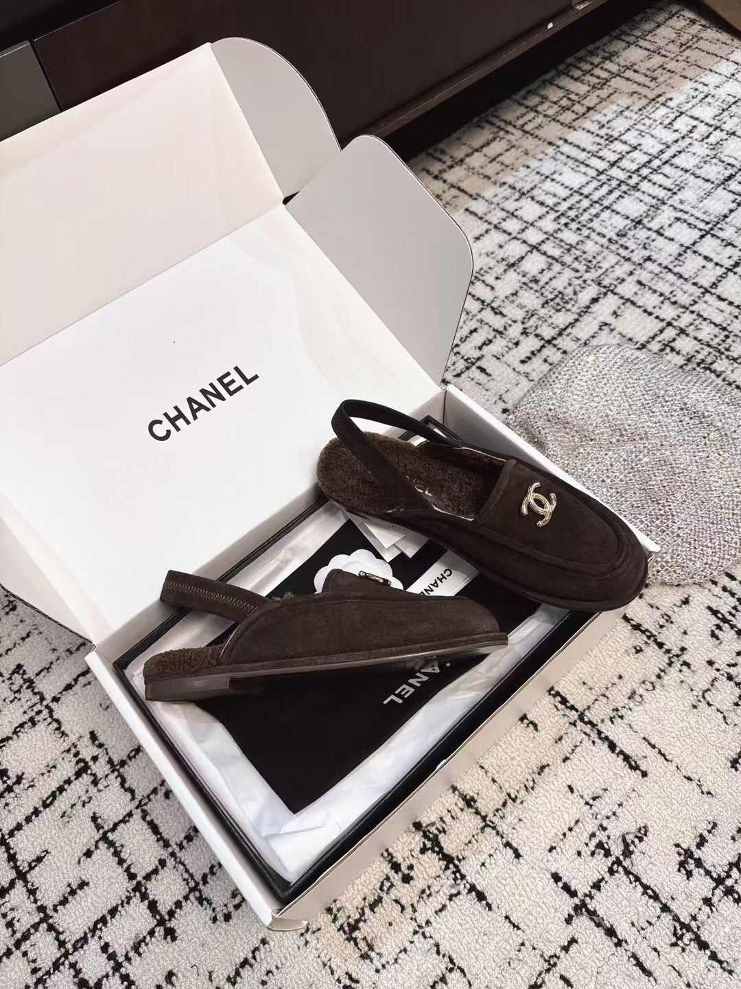 SLINGBACK LOAFER IN BROWN SUEDE AND SHEARLING - 35