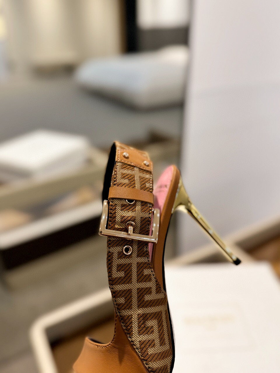 RUBY SANDALS IN BROWN CALFSKIN AND PB LABYRINTH CANVAS - 36