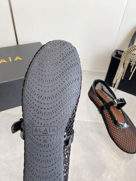 MARY JANE SHOES IN BLACK MESH AND LEATHER - 35