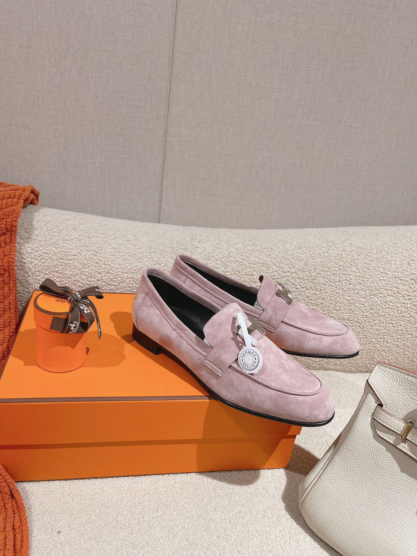 HM PARIS LOAFER IN PINK SUEDE SILVER HARDWARE - 34