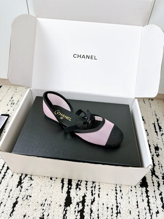 CC BOW BALLET FLATS IN PINK AND BLACK FABRIC - 34