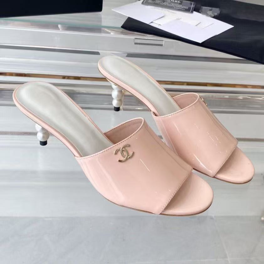 CC PEARL HIGH MULES IN BLUSH PINK CALFSKIN - 35