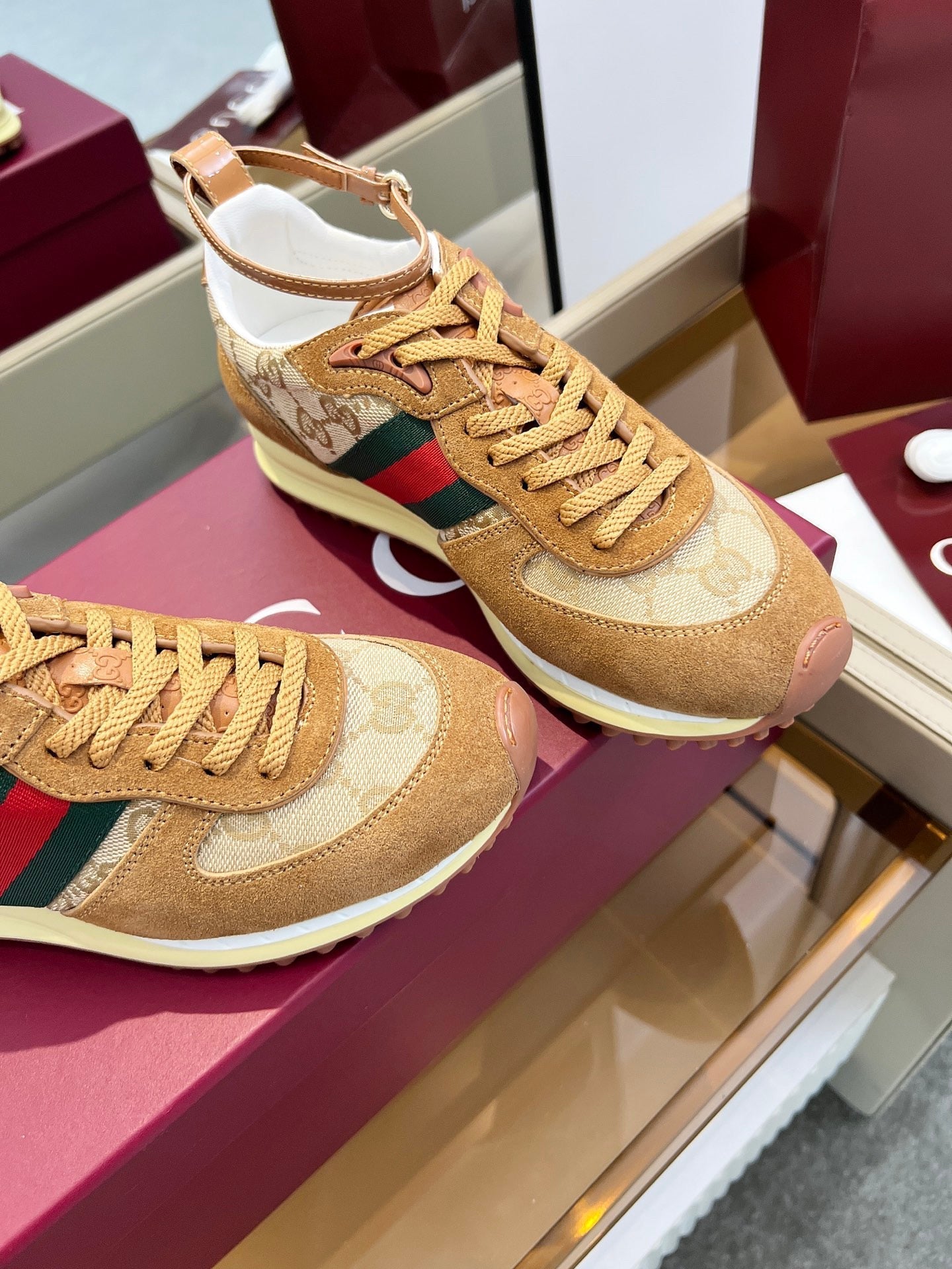GG SNEAKERS IN BROWN AND BEIGE CANVAS MIX SUEDE - 35