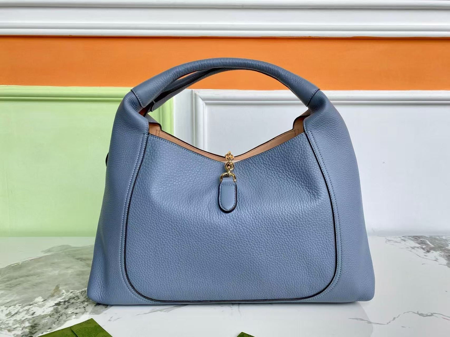 GG HORSEBIT HOBO BAG 46 IN LIGHT BLUE CALFSKIN GOLD HARDWARE