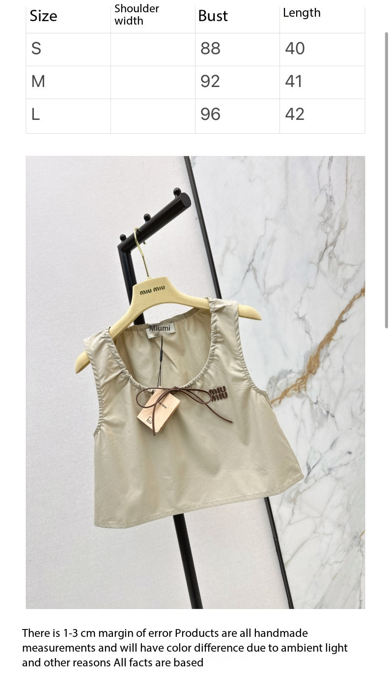MIU MIU 26S CROP TOP PANAMA IN BEIGE COTTON POPLIN