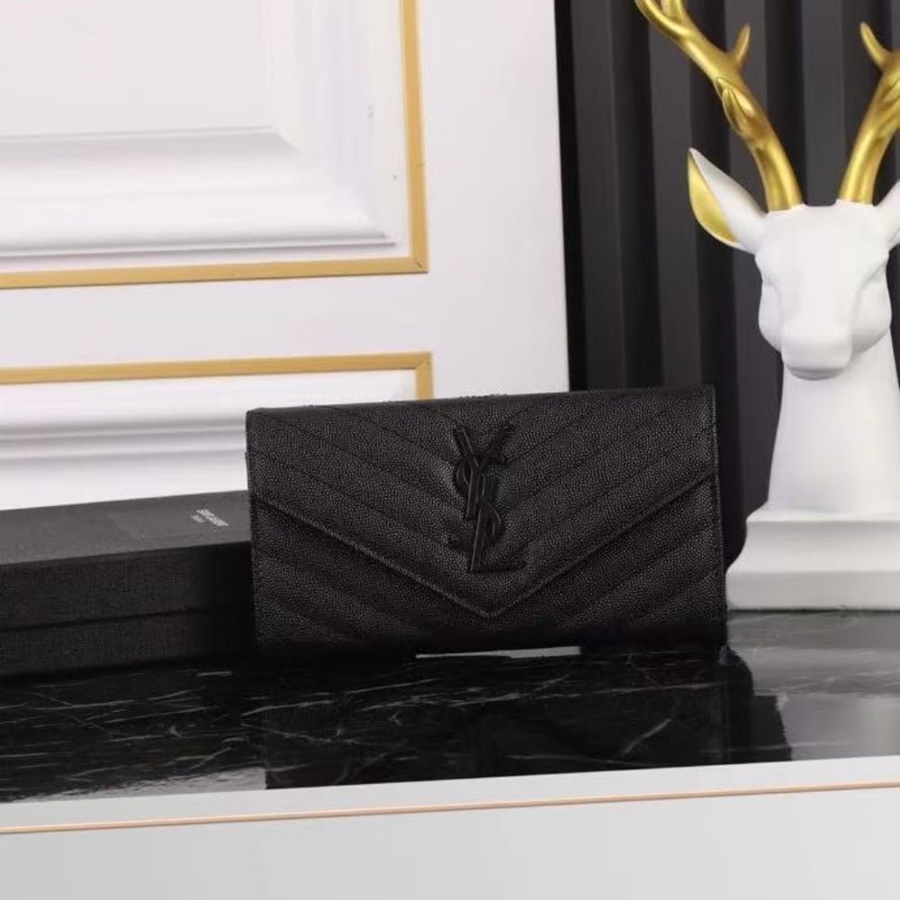 Saint Laurent Cassandra Large Flap Wallet Black Hardware 19 cm