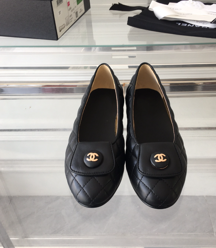 ballet flat black quilted gold cc lock - 35