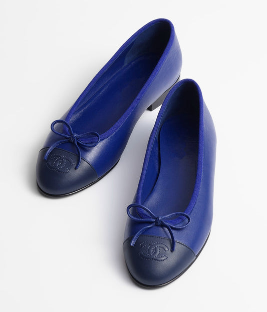 BALLET FLATS NAVY BLUE BLACK LAMBSKIN - 35